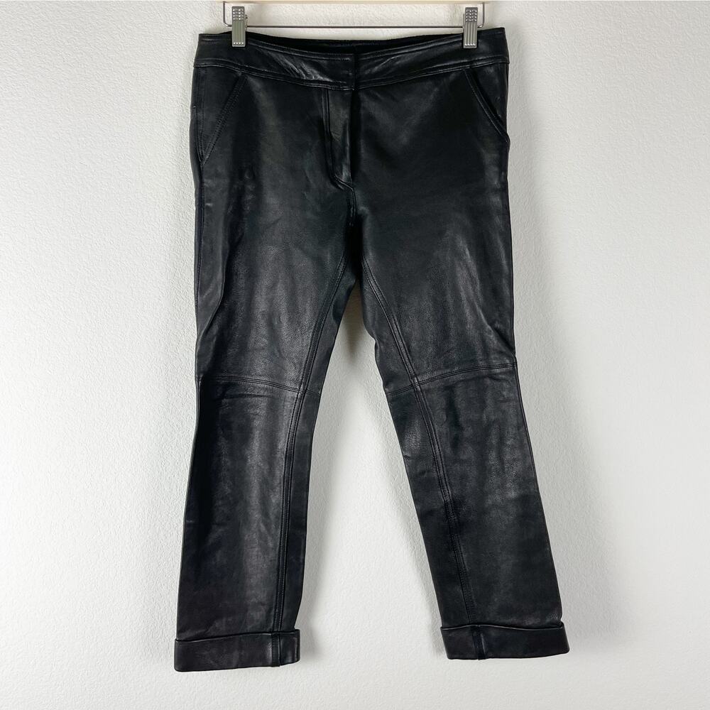 Diane Von Furstenberg Leather Cropped Pants Womens 4 Black Classic Cavaro DVF
